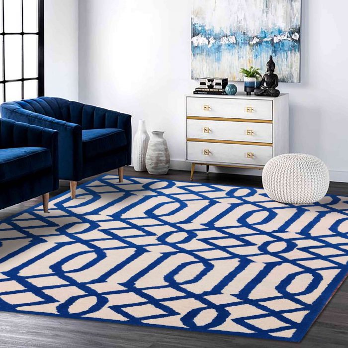 Handtufted carpet - color is white and blue