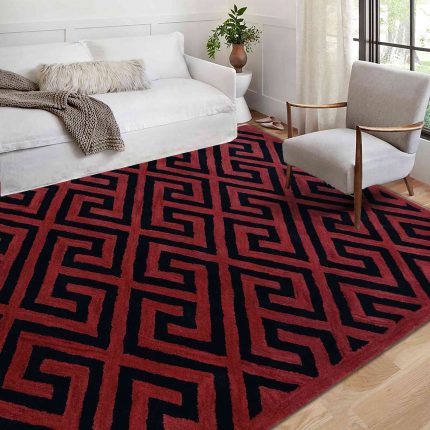 Handtufted Carpet red and black modern design