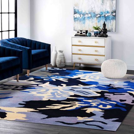 Abstract hand tufted woollen carpet