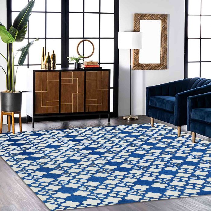 Blue and white handtufted carpet