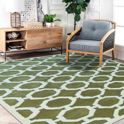 greenish handtufted woollen carpet