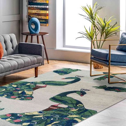 Peacock design handtufted woollen carpet by home decor centro