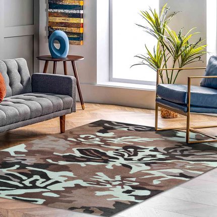 Brown abstract handtufted woollen carpet