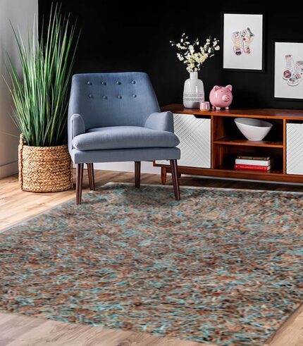 brown blue dual color shag rug